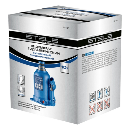 Домкрат гидравлический бутылочный телескопический, 10 т, 180-430 мм, Stels 51151