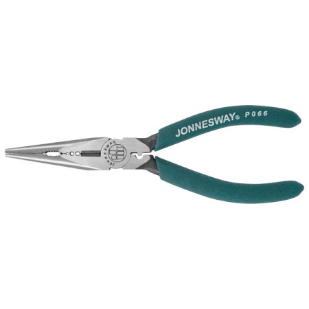 Длинногубцы прямые, многофункциональные, с ПВХ рукоятками, 160 мм Jonnesway P066
