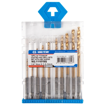 KING TONY 11101SQ Набор сверл по металлу HSS Tin 1.5-5.5 мм, с шестигранным хвостовиком, 10 предметов