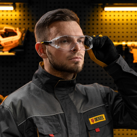 Очки защитные открытые, поликарбонатные, увеличенная прозрачная линза, DENZEL 89201