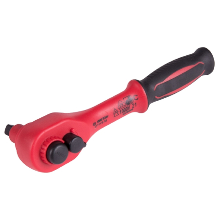 KING TONY 2771VE-55 Трещотка диэлектрическая 1/4", 150 мм, 24 зубца, флажковая с кнопкой