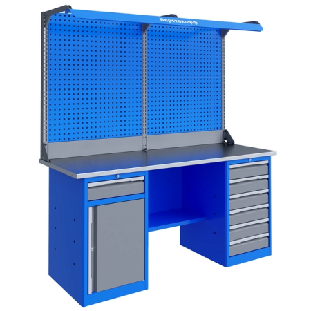 Верстак слесарный двухтумбовый, двойной экран, освещение, Верстакофф TNC 201.68.3-2F