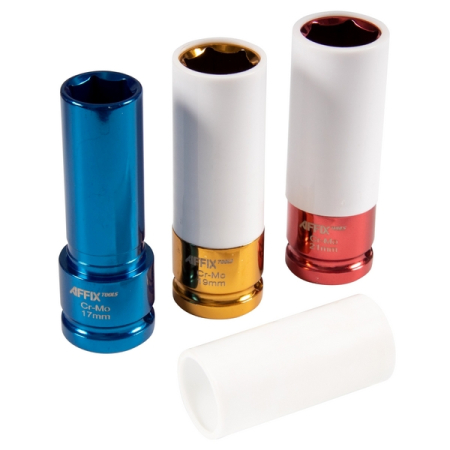 Набор ударных глубоких шестигранных головок 1/2", 17, 19, 21 мм, пластиковое покрытие, AFFIX AF00643C