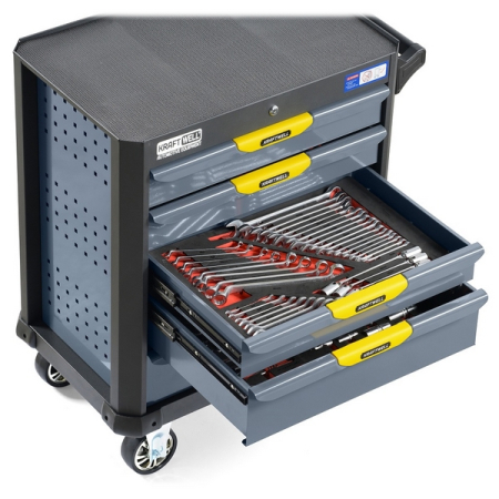 Тележка серая с набором инструментов, 157 предметов, KraftWell KRW-TTG+SET157