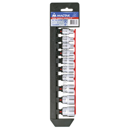 Набор торцевых головок 3/8 дюйма 6-19 мм, 10 предметов Мастак 000-3010H Набор торцевых головок 3/8 дюйма 6-19 мм, 10 предметов Мастак 000-3010H