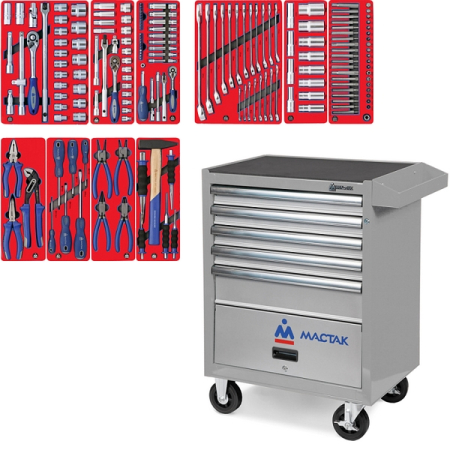 Набор инструментов "СТАНДАРТ" в серой тележке, 186 предметов МАСТАК 52-05186G01