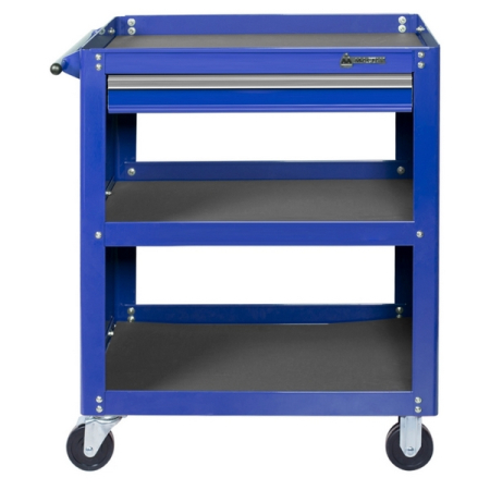 Тележка инструментальная открытая, 3 полки и ящик, синяя МАСТАК 520-01580B