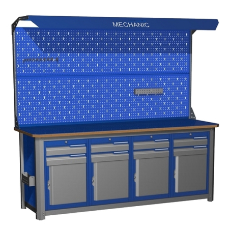 Верстак промышленный четырехтумбовый с экраном и освещением Верстакофф MECHANIC-М20.2222Э2С