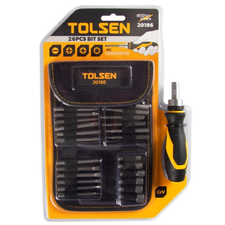 Набор вставок (бит) PH, PZ, Torx, SL, 26 предметов, TOLSEN TT20186