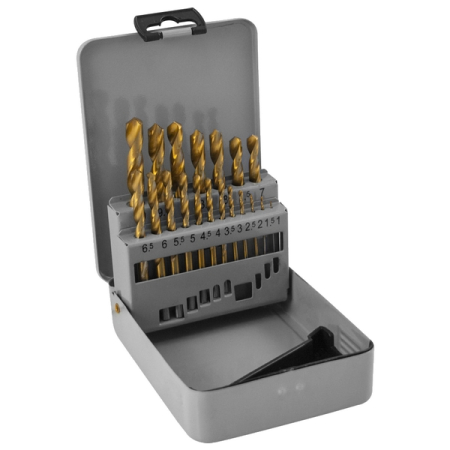 Набор спиральных сверл по металлу HSS TiN, 1.0-10.0 мм, в металлическом кейсе, 19 шт, THORVIK TDBS19