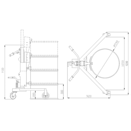 Тележка для бочек гидравлическая, 350 кг, TOR DT350B