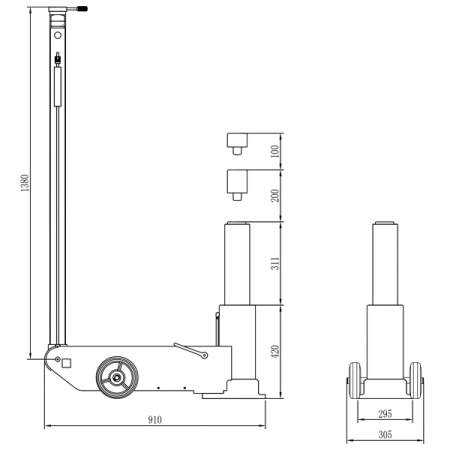 Домкрат подкатной пневмогидравлический, 60 т, SNIT S60-1H