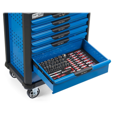 Тележка синяя с набором инструментов, 277 предметов, KraftWell KRW-TTB+SET277