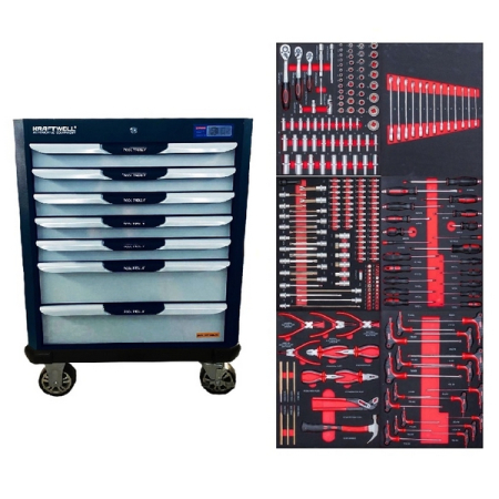 Тележка с 7 ящиками + ПОДАРОК инструмент, 277 предметов, KraftWell KRW-TTG+SET277