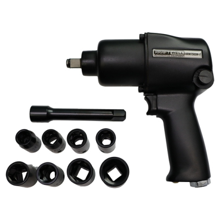 Гайковерт пневматический ударный 1/2”, 780 Нм, с комплектом головок, KraftWell KRW750IW-T