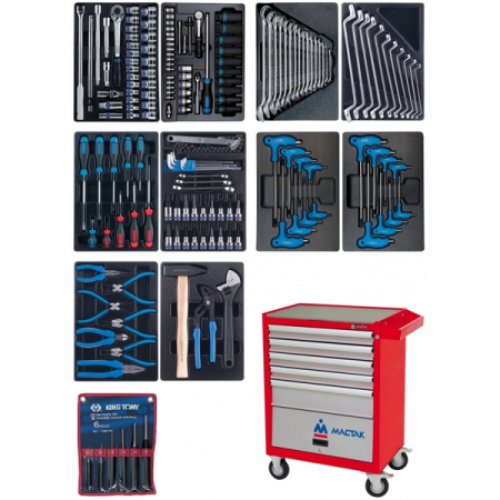 KING TONY 932-000AMR Набор инструментов в красной тележке, 173 предмета KING TONY 932-000AMR Набор инструментов в красной тележке, 173 предмета
