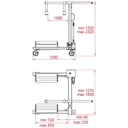 Тележка гидравлическая для снятия колес грузовых автомобилей и сельхозтехники, 1500 кг, KRAFTWELL KRW-WD15