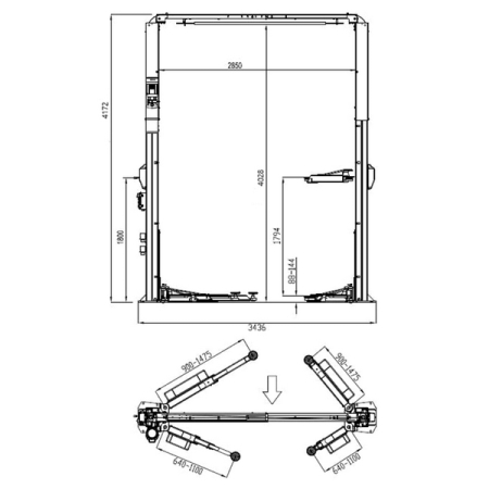 Подъемник 2-стоечный электрогидравлический, 4.6 т, 380 В, eqtree TL 2046Е
