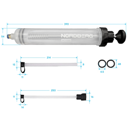 NORDBERG NO1550 Шприц для масла пластиковый с насадками, 500 мл