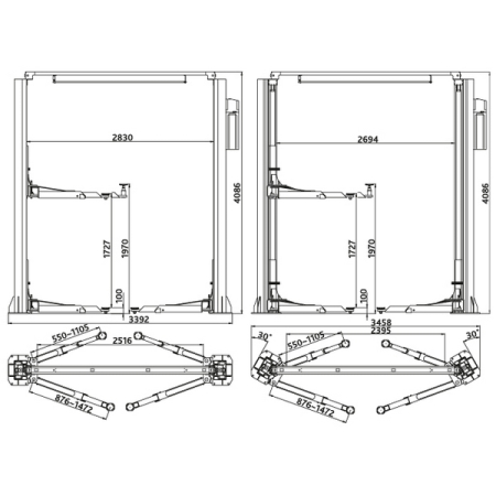 Подъемник автомобильный 2-стоечный электрогидравлический, 4 т, СТАНКОИМПОРТ PG212 (380В)