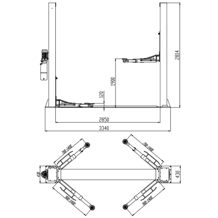 Подъемник автомобильный двухстоечный электрогидравлический, 4 т, KRAFTWELL CORSO 2C (220V)