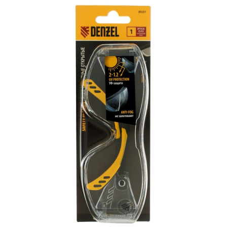 Очки защитные открытые, поликарбонатные, увеличенная прозрачная линза, DENZEL 89201