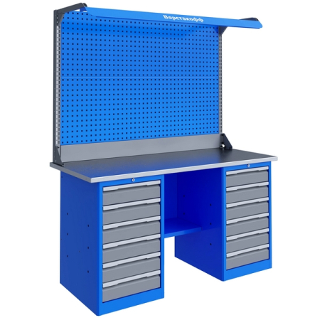 Верстак слесарный двухтумбовый, двойной экран, освещение, Верстакофф TNC 161.66.1-2F