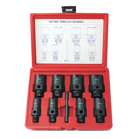 Набор инструментов для восстановления резьбы штуцеров системы кондиционирования, 9 предметов Мастак 352-00009C