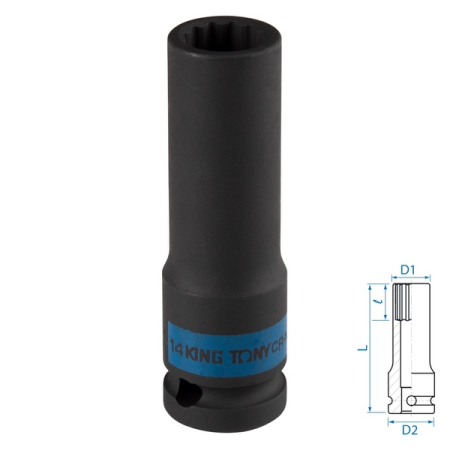 KING TONY 443014M Головка торцевая ударная глубокая двенадцатигранная 1/2", 14 мм KING TONY 443014M Головка торцевая ударная глубокая двенадцатигранная 1/2", 14 мм