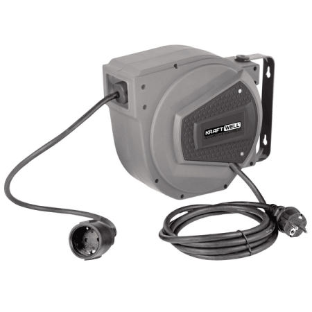 Катушка-удлинитель электрическая закрытая, 15 м, 3x1,5 мм2, 220 В, KraftWell KRW1731E