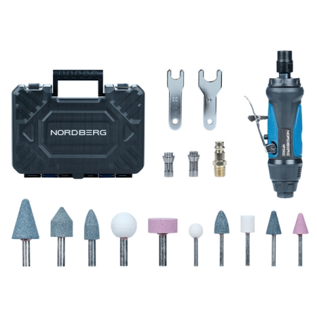 NORDBERG NP3022K Пневмобормашинка 3-6 мм, 25000 об/мин, с комплектом насадок