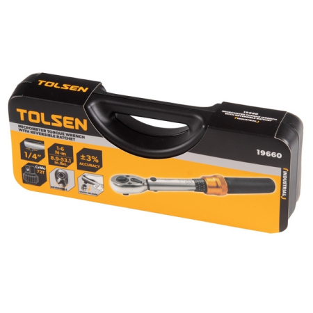 Ключ динамометрический 1/4", 1-6 Нм, в пластиковом кейсе, TOLSEN TT19660