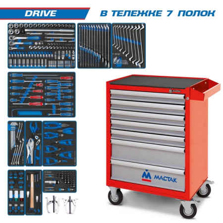 KING TONY 934-251AMR Набор инструментов “DRIVE” в красной тележке, 251 предмет