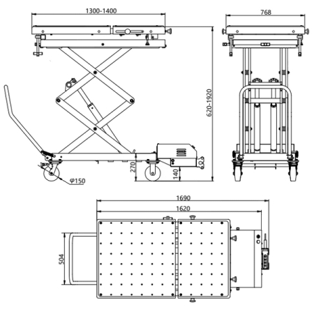 Тележка платформенная электрогидравлическая, 1200 кг, KRAFTWELL KRWLT-12E