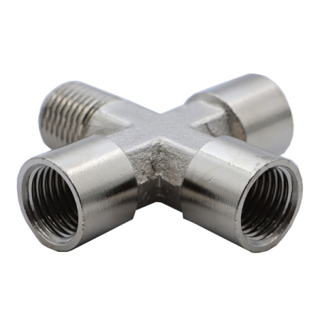 Переходник пневматический крест 3*F1/4"-M1/4", 1 шт, KraftWell KRW-TC14F3M