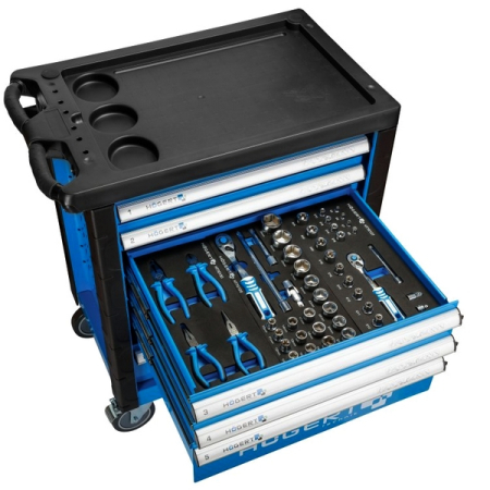 Набор инструментов в тележке, 214 предметов, HOEGERT HT7G056