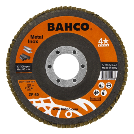 Диск лепестковый для металла и нержавеющей стали 115x22.23мм P60 BAHCO 3927-115IM-P60