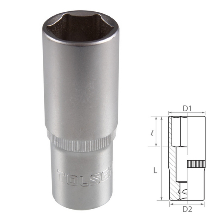 Головка торцевая глубокая шестигранная 1/2", 24 мм TOLSEN TT16574 Головка торцевая глубокая шестигранная 1/2", 24 мм TOLSEN TT16574