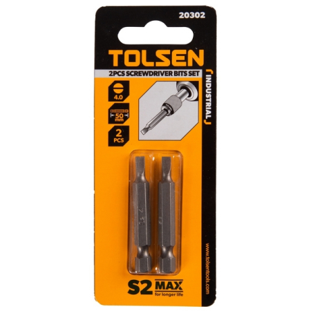Набор вставок (бит) 1/4", Slotted, 4x0,5 мм, 50 мм, 2 предмета TOLSEN TT20302