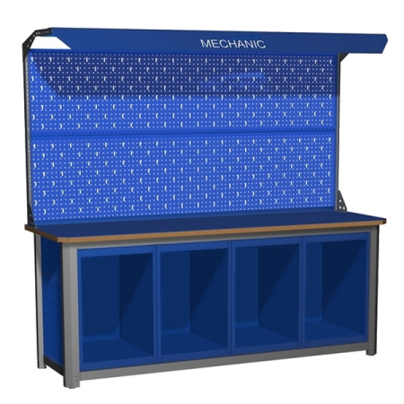 Верстак промышленный четырехтумбовый с экраном и освещением Верстакофф MECHANIC-М20.ПС2ПС2ПС2ПС2Э2С