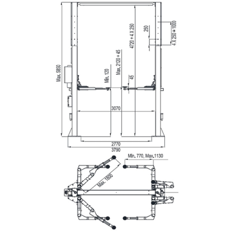 Подъемник 2-стоечный электрогидравлический, 8 т, 380 В, eqtree TL 2080Е