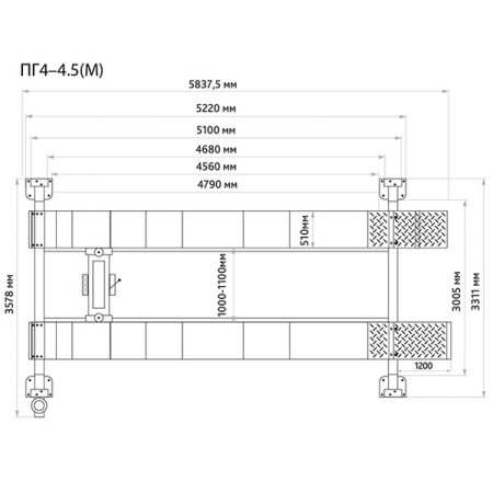 Подъемник 4-стоечный электрогидравлический, 4.5 т, для сход-развала, траверса, СТАНКОИМПОРТ ПГ4-4.5 (М) (380В)