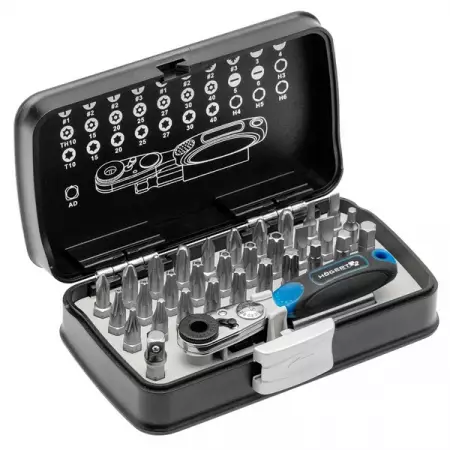 Набор бит с трещоткой 1/4", SL, PH, PZ, HEX, Torx, Torx c отверстием, 33 шт, HOEGERT HT1R460