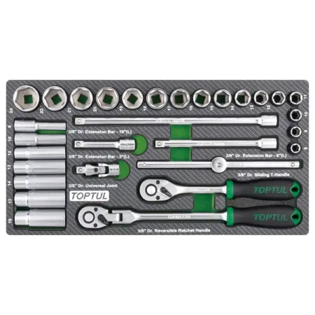 Набор головок и аксессуаров 3/8", 30 пр., в ложементе TOPTUL GEA3005