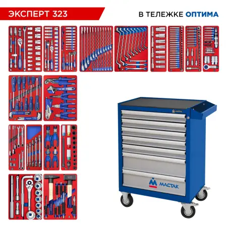Набор инструментов "ЭКСПЕРТ 323" в синей тележке, 323 предмета МАСТАК 52-07323B