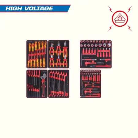 KING TONY 932-117VEMRVD Набор инструментов "HIGH VOLTAGE" для тележки, 6 ложементов, 117 предметов