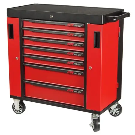 Тележка инструментальная, 7 ящиков, 2 боковых отсека, красная JTC-S1070