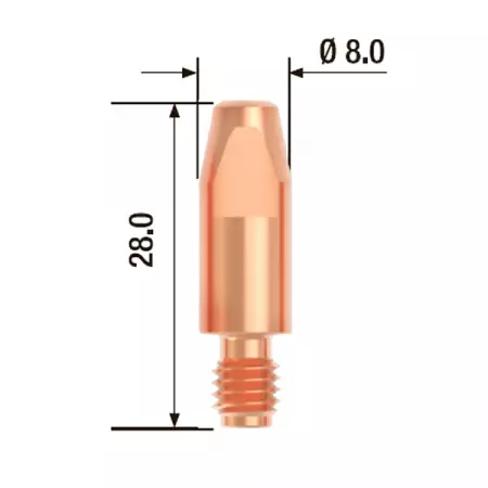 Контактный наконечник M6x28 мм, 0,8 мм, E-Cu (25 шт) FUBAG FB.CTM6.28-08