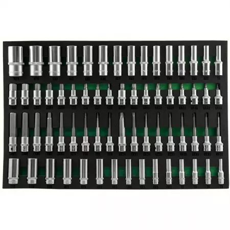 Набор головок торцевых 3/8", 1/2"DR и насадок торцевых 1/2"DR с вставками-битами в EVA ложементе 560x400 мм, 66 предметов, Jonnesway S04HD4366SV