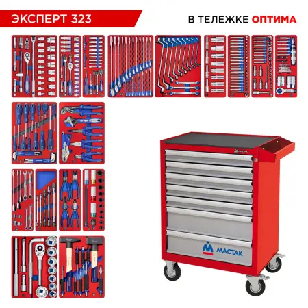 Набор инструментов "ЭКСПЕРТ 323" в красной тележке, 323 предмета МАСТАК 52-07323R